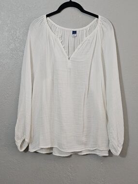 Old Navy Popover Gauze Long Sleeve Blouse White, Womens Large Flowy